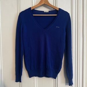 Animo Blue‎ Merino Wool Equestrian V-Neck Sweater